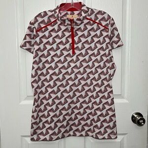 Sport Haley Red and White Geometric Mock 1/4 Zip Stretch Golf Top | size XL